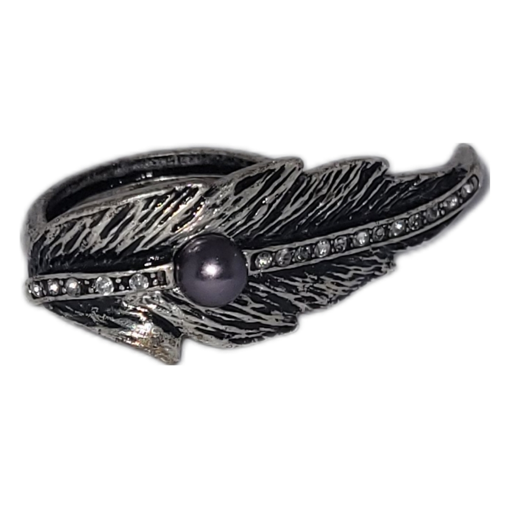 mark×Meredith Kahn Knuckle Duster Antique Silver Pearl Feather Ring Sz L/XL 8-10